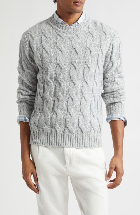 Wool Mouliné Cable Knit Sweater