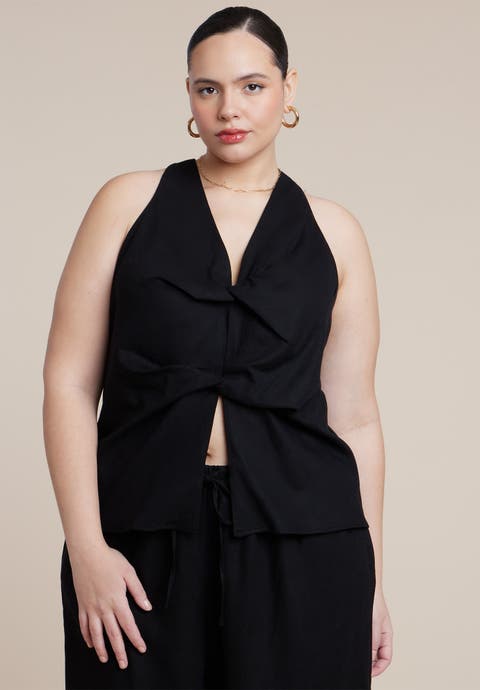 Twisted Linen Halter Top (Plus)