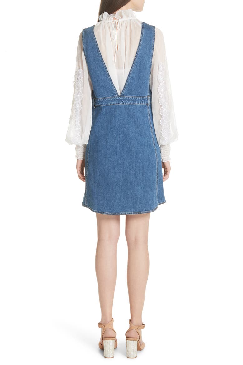 Denim Overall Dress, Alternate, color, SHADY COBALT