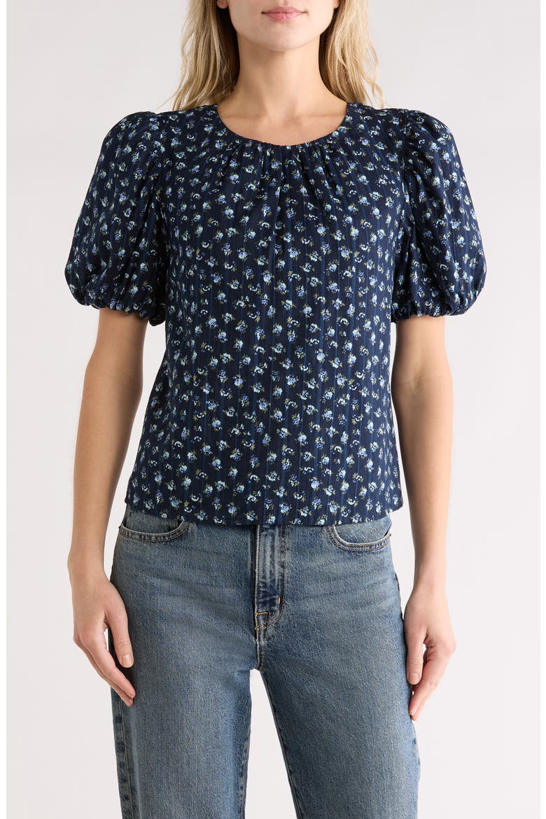 Puff Sleeve Cotton Top, Main, color, NAVY- BLUE ELISE FLORAL