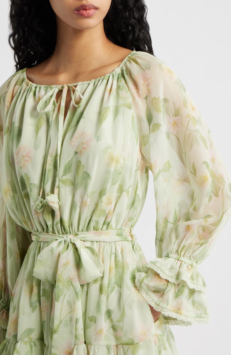 En Saison Paloma Floral Print Long Sleeve Minidress, Alternate, color, Sage Pink Yellow