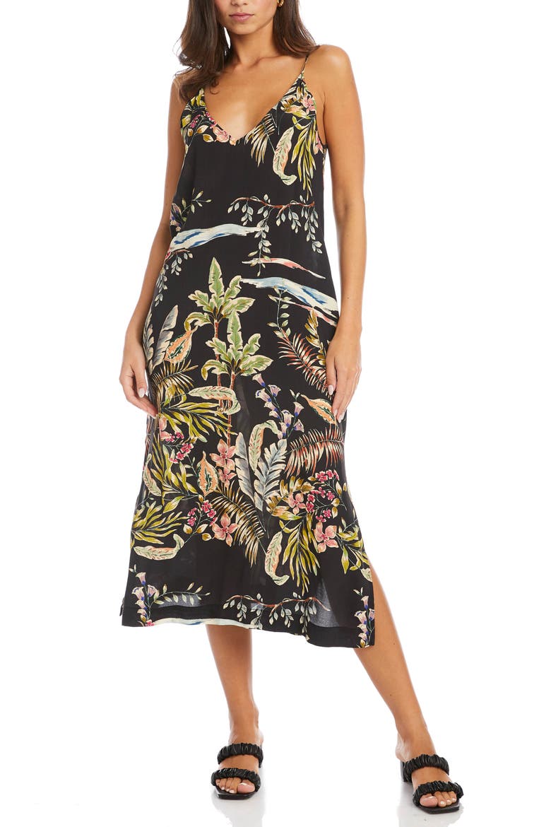 Printed Side Slit Midi Slipdress, Main, color, PRINT