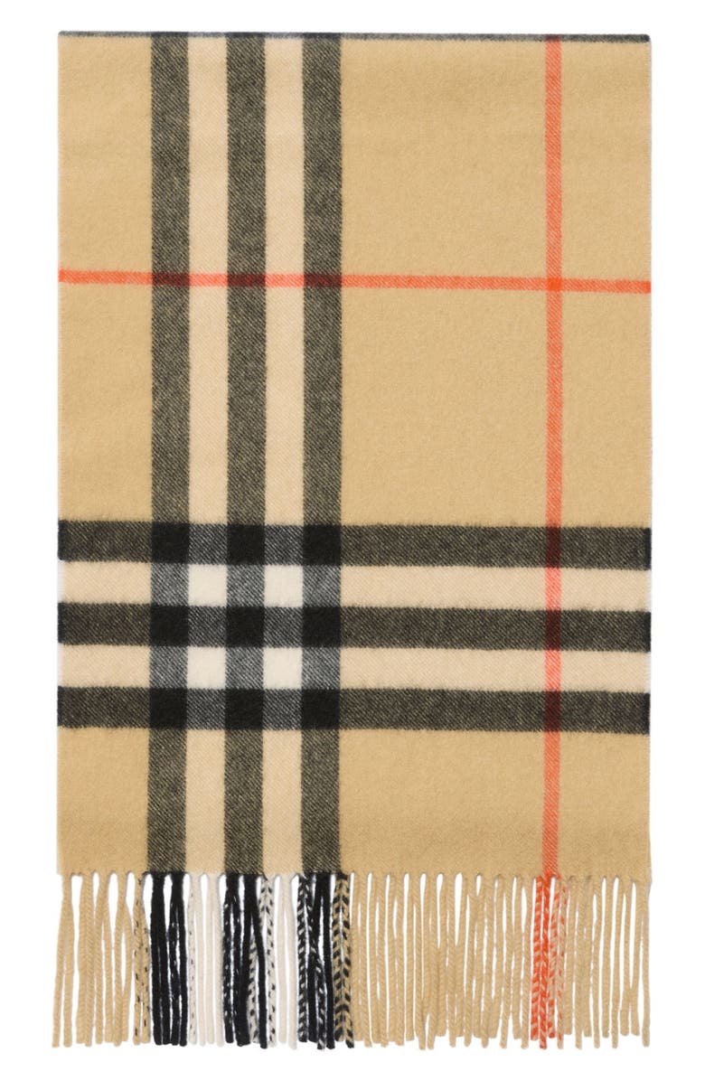 Burberry Crystal Embellished Check Cashmere Fringe Scarf, Alternate, color, Sand