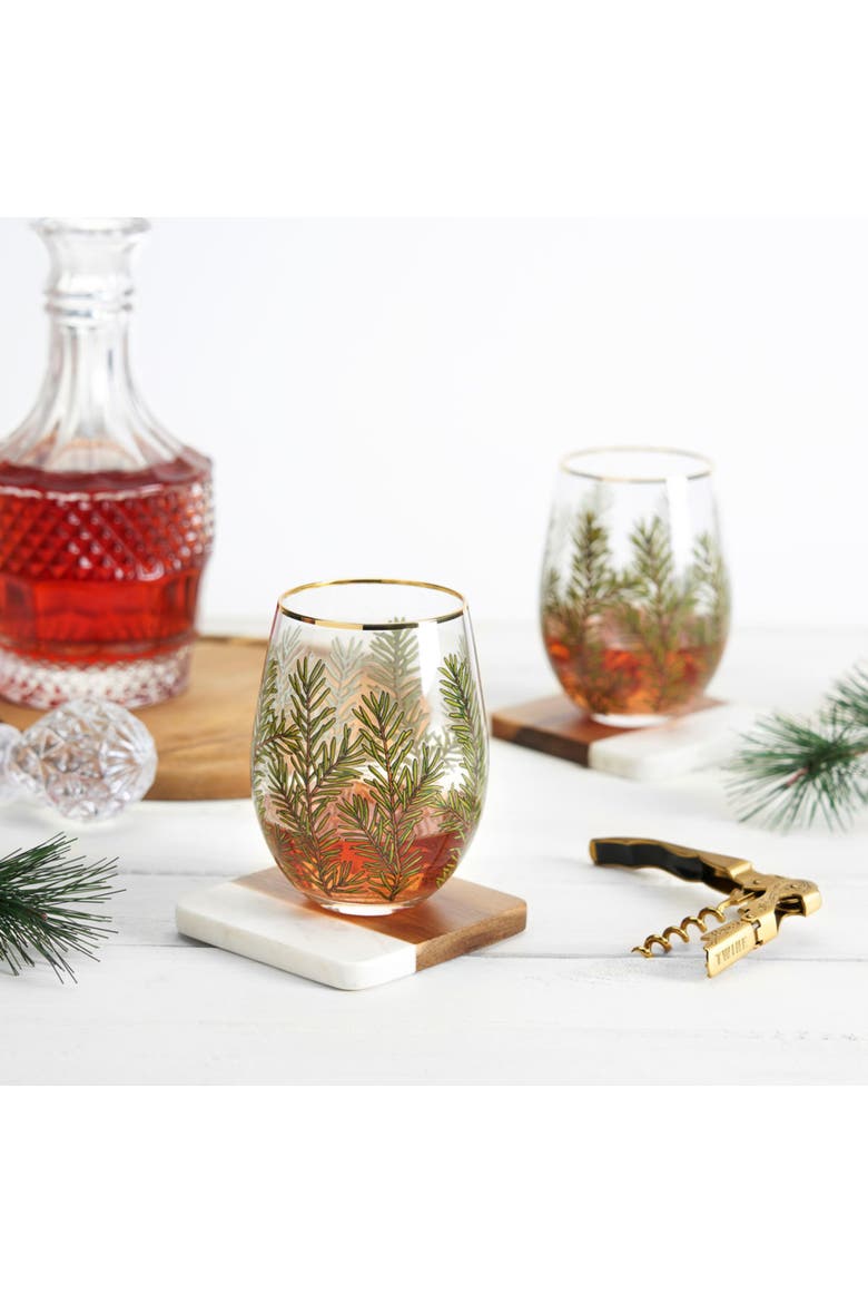 Woodland Stemless Wine Glasses Set of 2, Alternate, color, Green