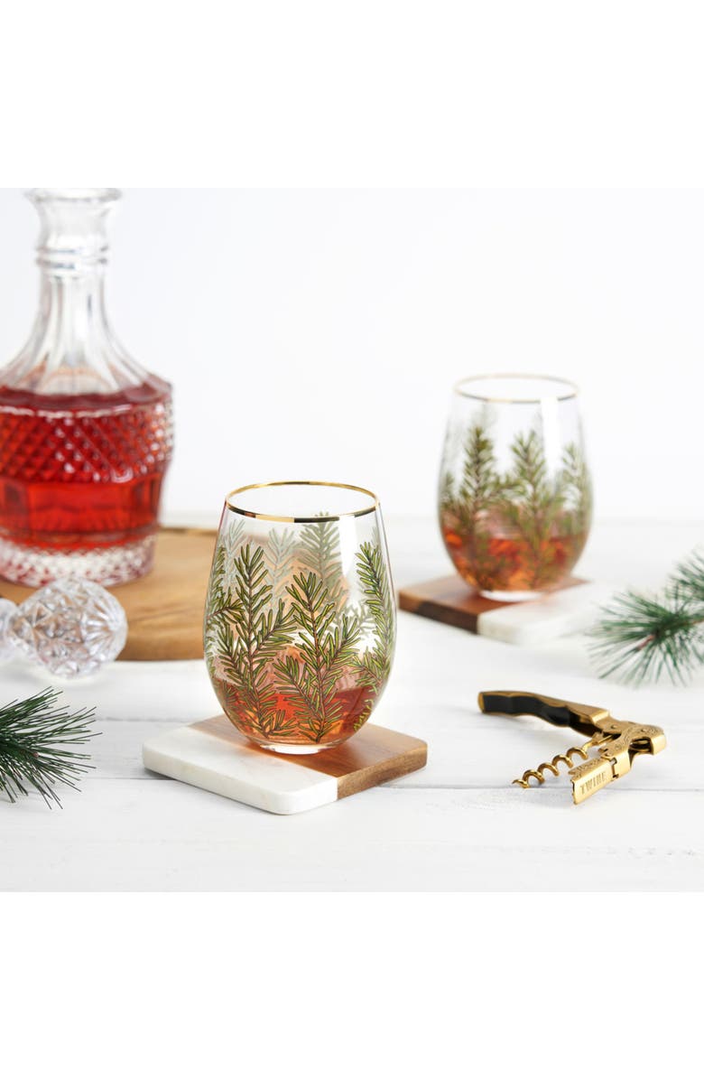 TWINE Woodland Stemless Wine Glasses Set of 2, Alternate, color, Green
