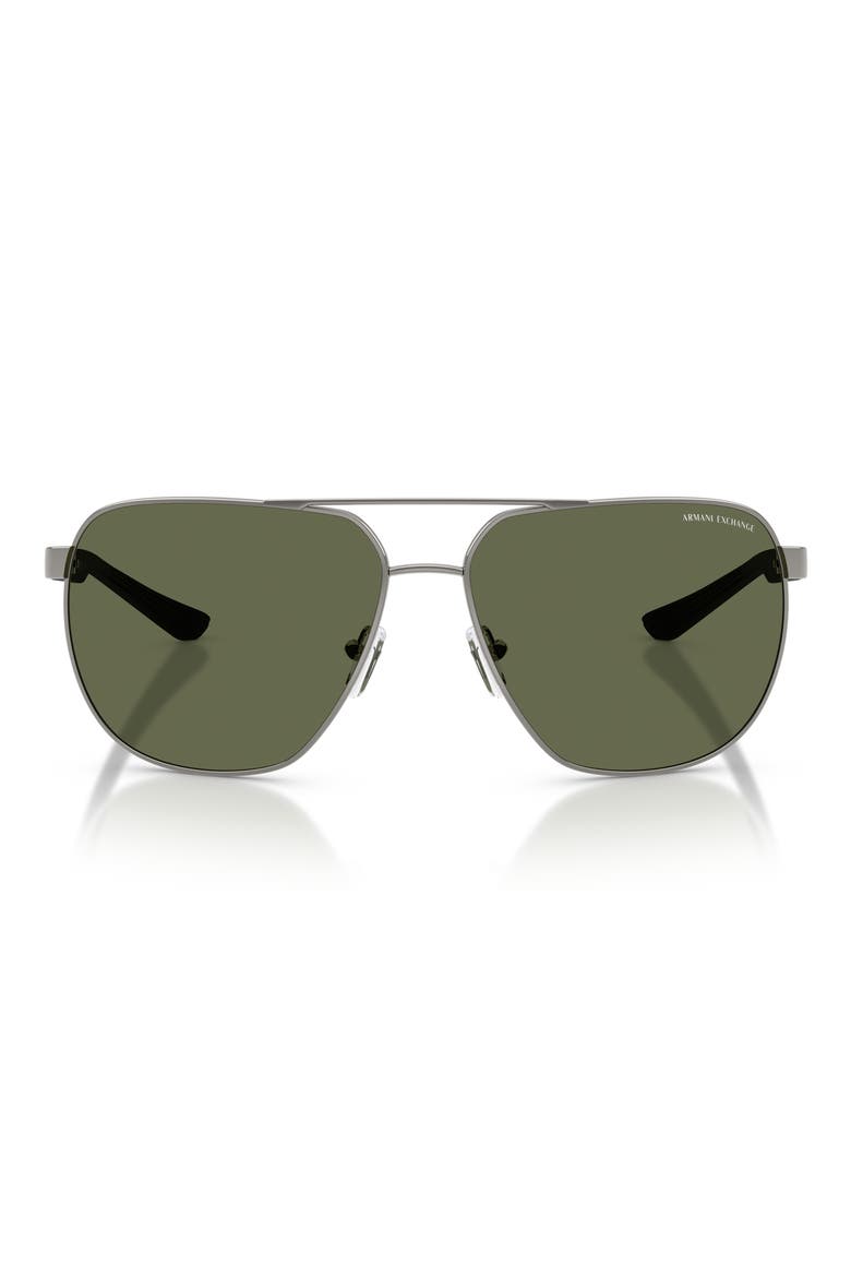 63mm Aviator Sunglasses, Main, color, GUNMETAL / DARK GREEN POLAR