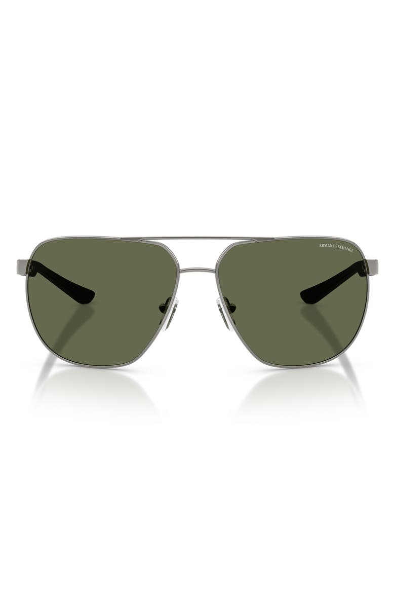 Armani Exchange 63mm Aviator Sunglasses, Main, color, Gunmetal / Dark Green Polar