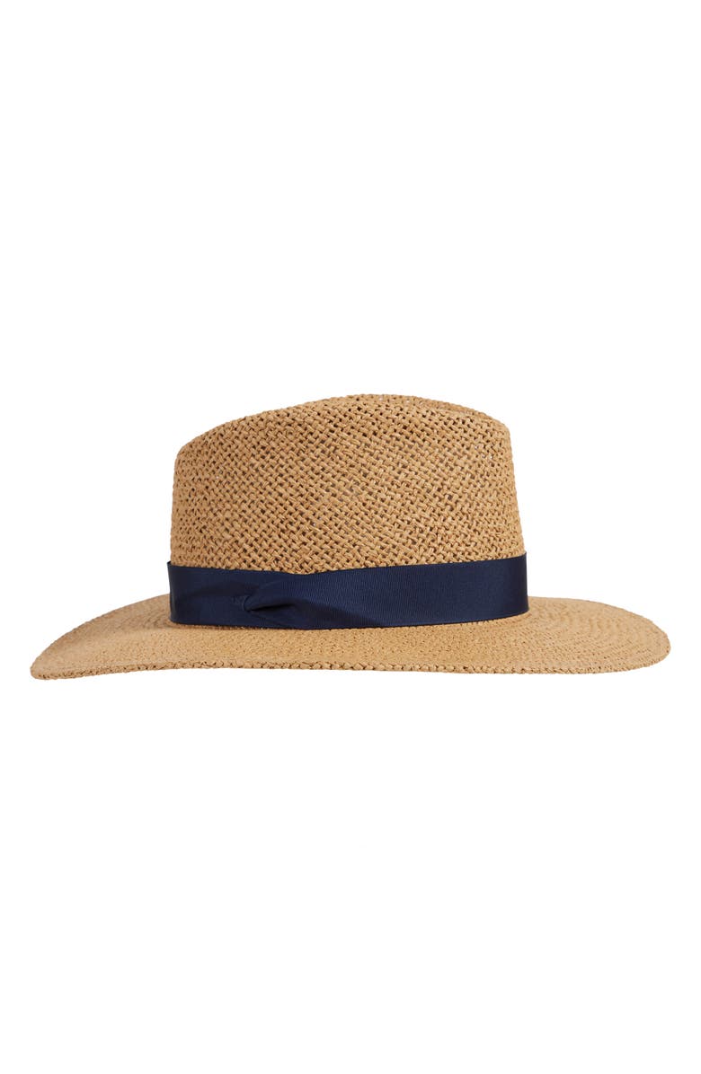 Bruno Magli Open Straw Weave Ribbon Band Fedora Sun Hat, Alternate, color, 