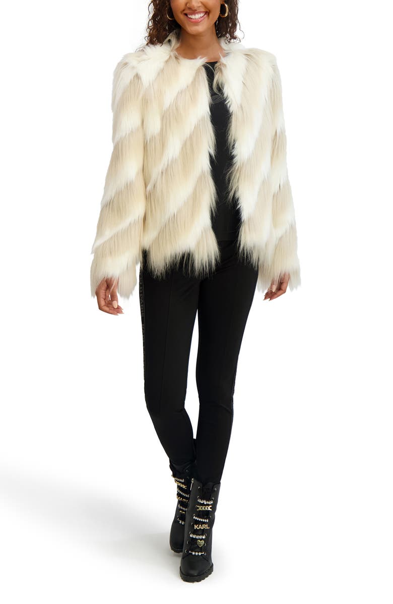 KARL LAGERFELD PARIS Short Wispy Faux Fur Jacket, Alternate, color, Sand