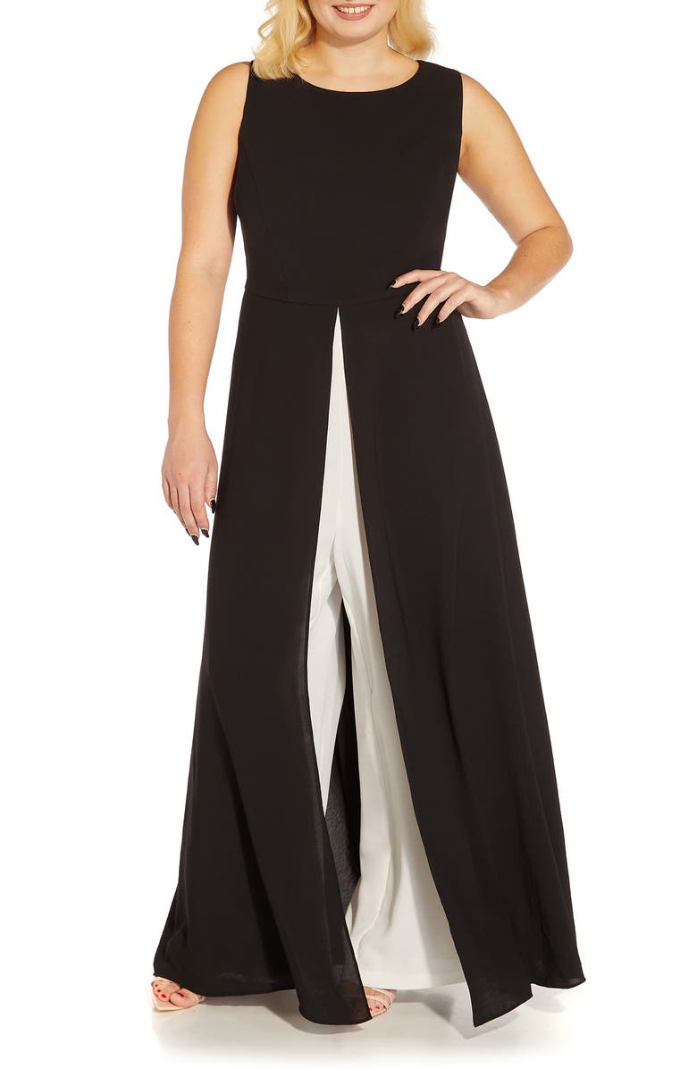 Adrianna Papell Crepe Overlay Wide Leg Maxi Jumpsuit, Main, color, 