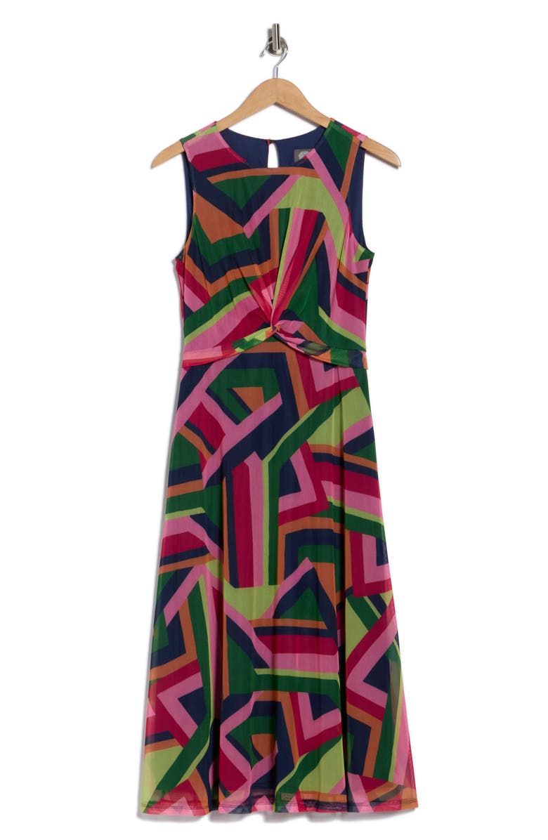 Vince Camuto Front Twist Mesh Midi Dress, Alternate, color, Pink Multi