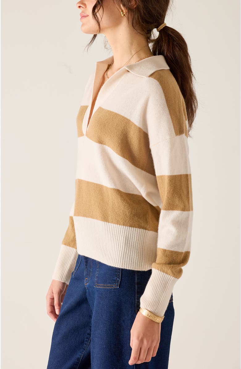 Voyageur by MERSEA Regatta Cashmere Polo Sweater, Alternate, color, Varsity Ecru/Camel