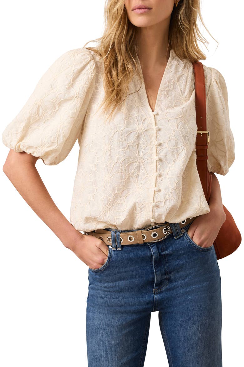 Cotton Textured Floral Top, Main, color, Ivory