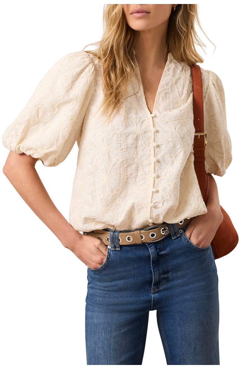 MINT VELVET Cotton Textured Floral Top, Main, color, Ivory