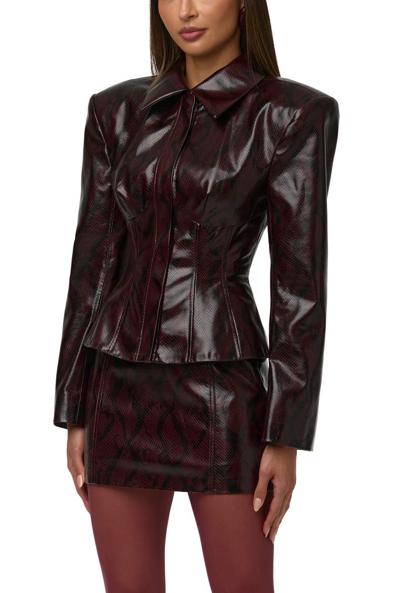 Python Embossed Faux Leather Blazer, Alternate, color, BURGUNDY PYTHON