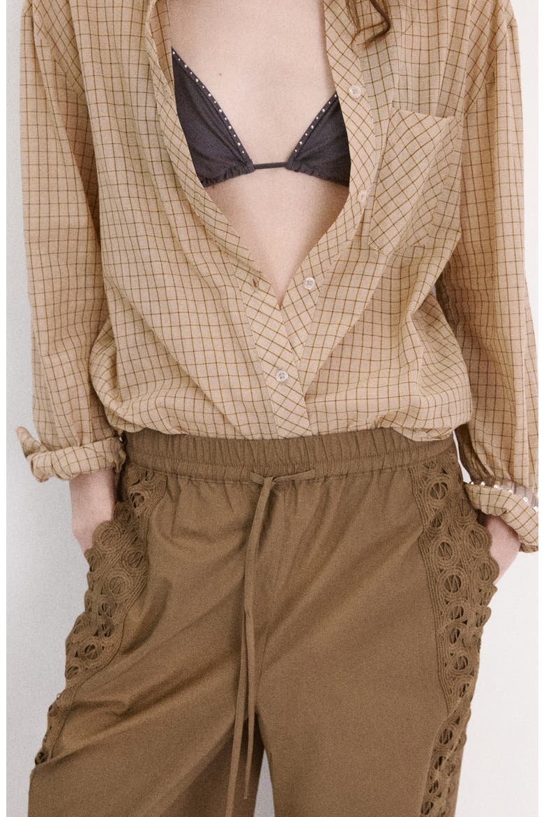 Embroidered Side Stripe Cotton Drawstring Pants, Alternate, color, KHAKI