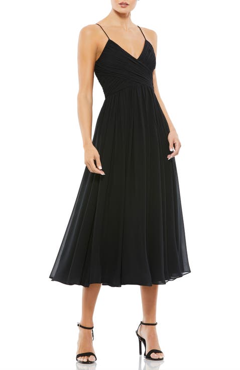 Faux Wrap Sleeveless Flowy Midi Dress