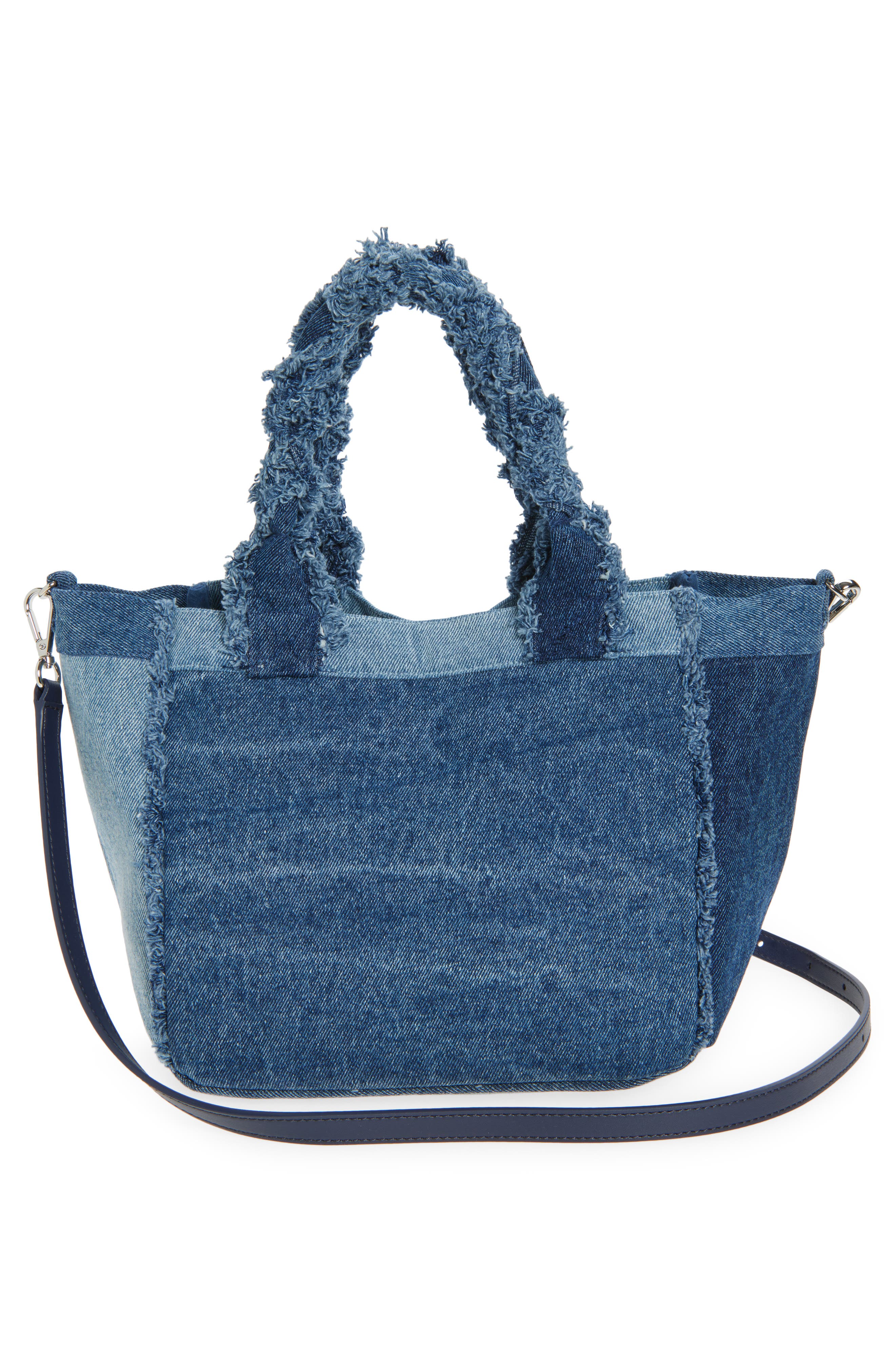 Ganni Small Trapeze Denim Shopper Bag, Alternate, color, Dark Blue Vintage