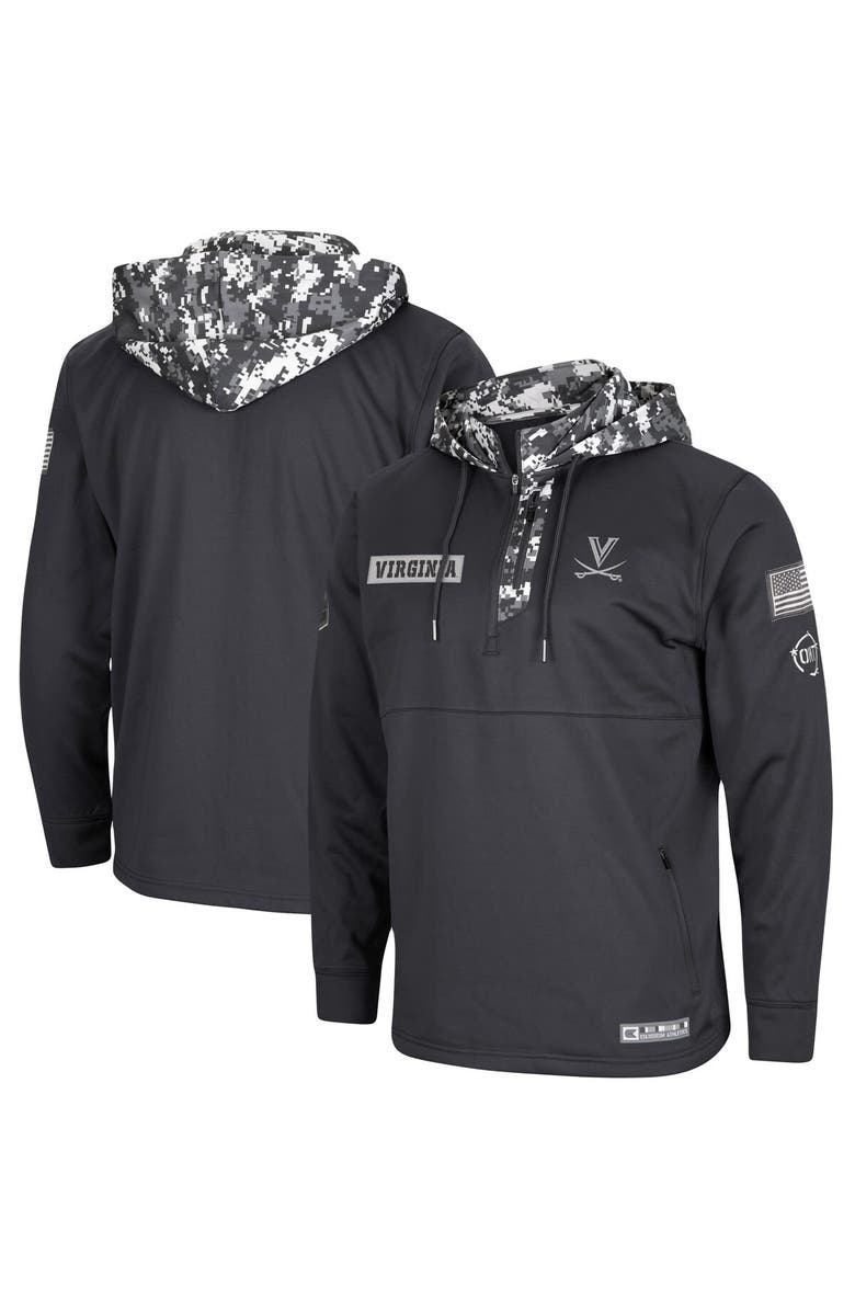 COLOSSEUM Men's Colosseum Charcoal Virginia Cavaliers OHT Military Appreciation Digi Camo Quarter-Zip Hoodie, Main, color,