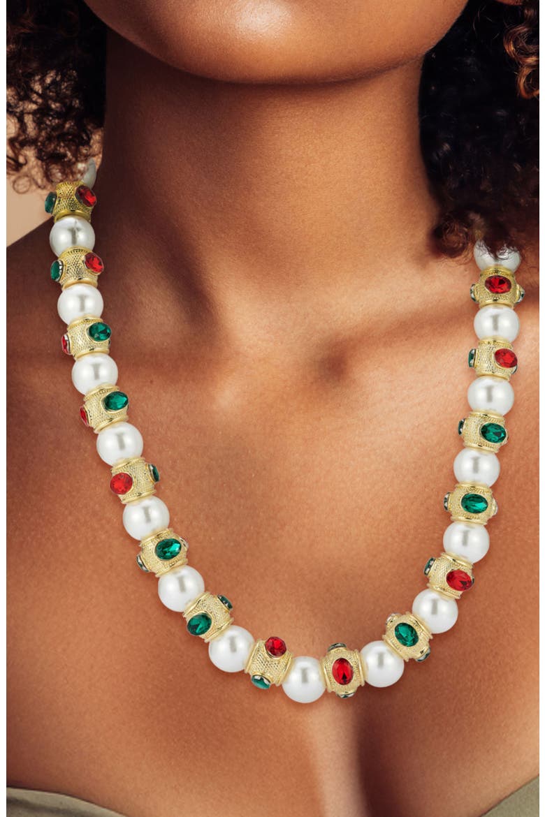 Faux Pearl & Crystal Statement Necklace, Alternate, color, GOLD