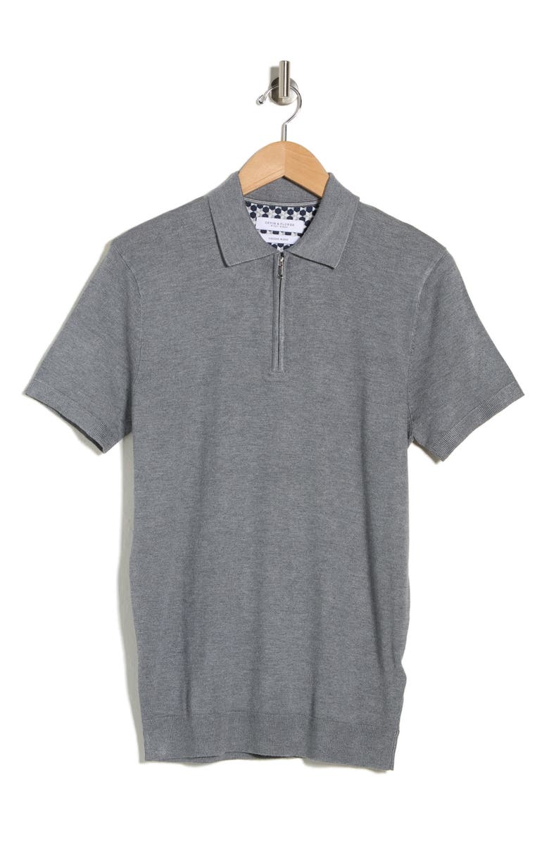 DENIM AND FLOWER Quarter Zip Polo Sweater, Main, color, Grey Heather