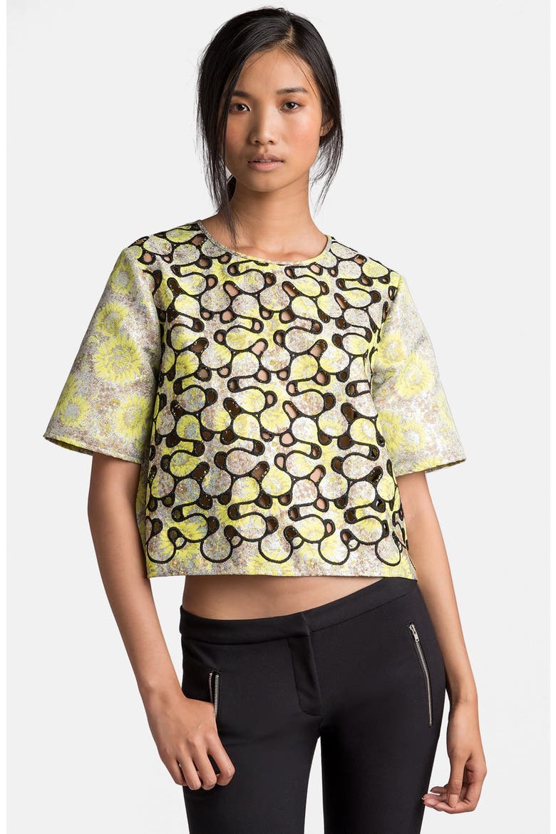 Boxy Cutout Detail Crop Top, Main, color, YELLOW