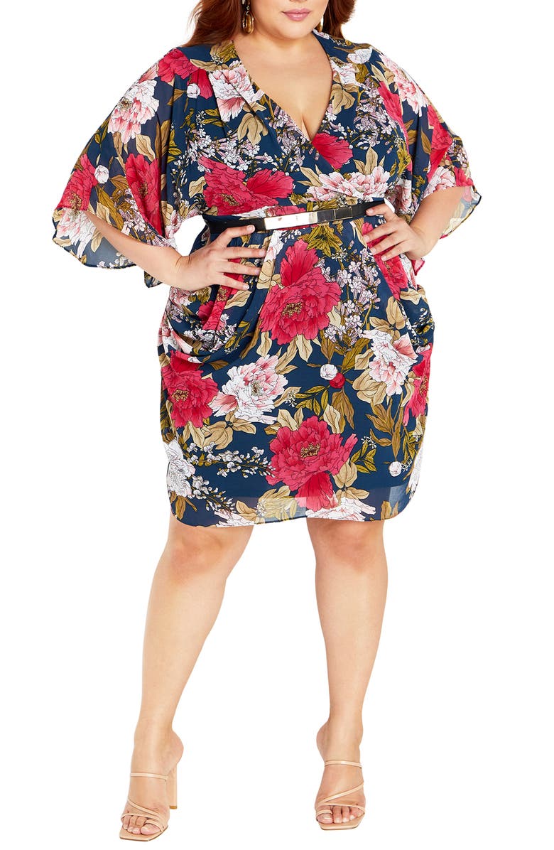 City Chic Frida Floral Faux Wrap Dress, Main, color, 