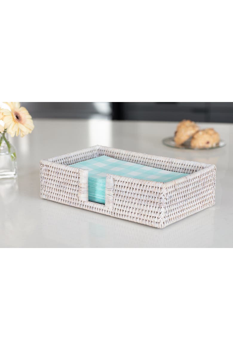Artifacts Rattan Guest Towel - Rectangular Napkin Holder with Cutout, Alternate, color, White Wash