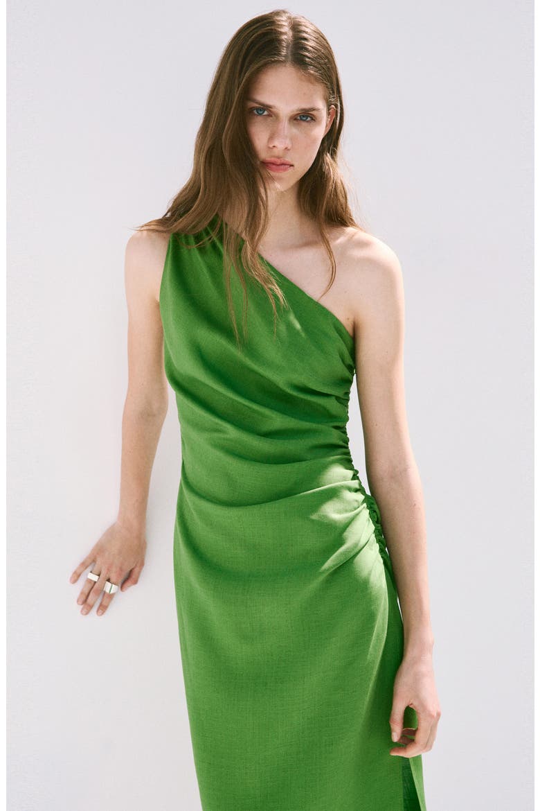 Asymmetrical Pleated Midi Dress, Alternate, color, GREEN