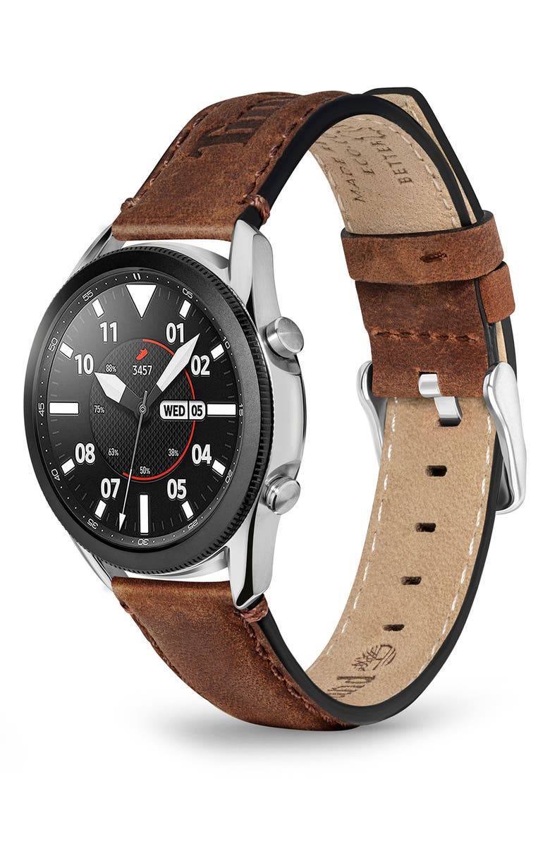 Timberland Barnesbrook Water Repellent Leather 20mm Smartwatch Watchband, Alternate, color, Brown