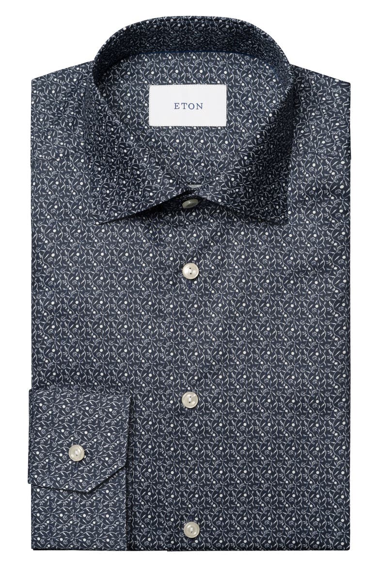 Slim Fit Floral Cotton Dress Shirt, Alternate, color, DARK BLUE