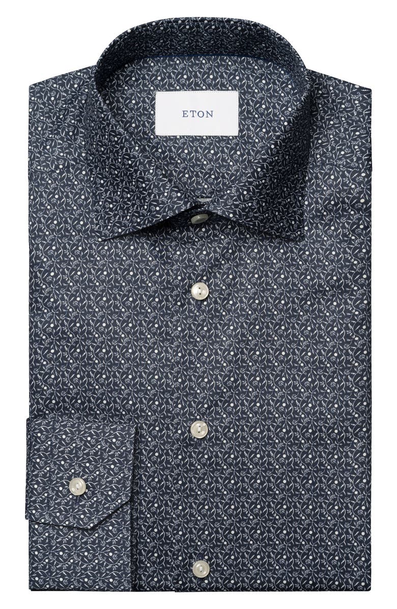 Eton Slim Fit Floral Cotton Dress Shirt, Alternate, color, Dark Blue