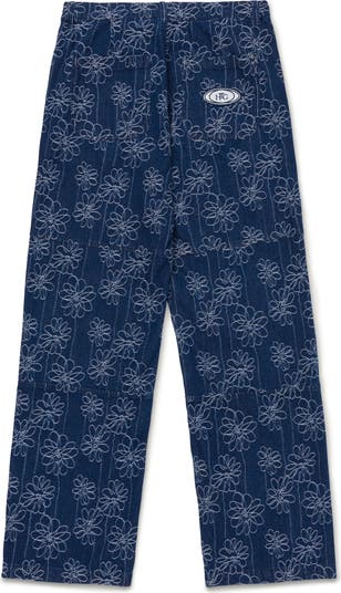 Floral Jacquard Denim Utility Pants