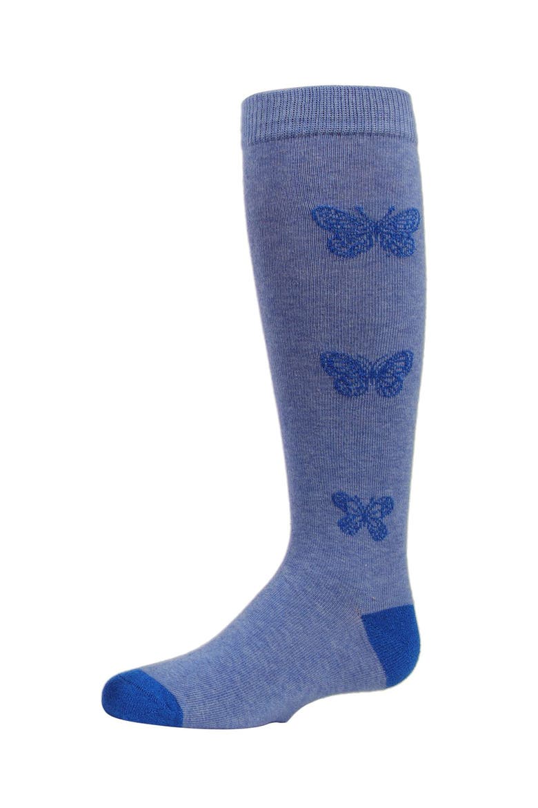 Glitter Butterfly Knee High Socks, Main, color, Denim