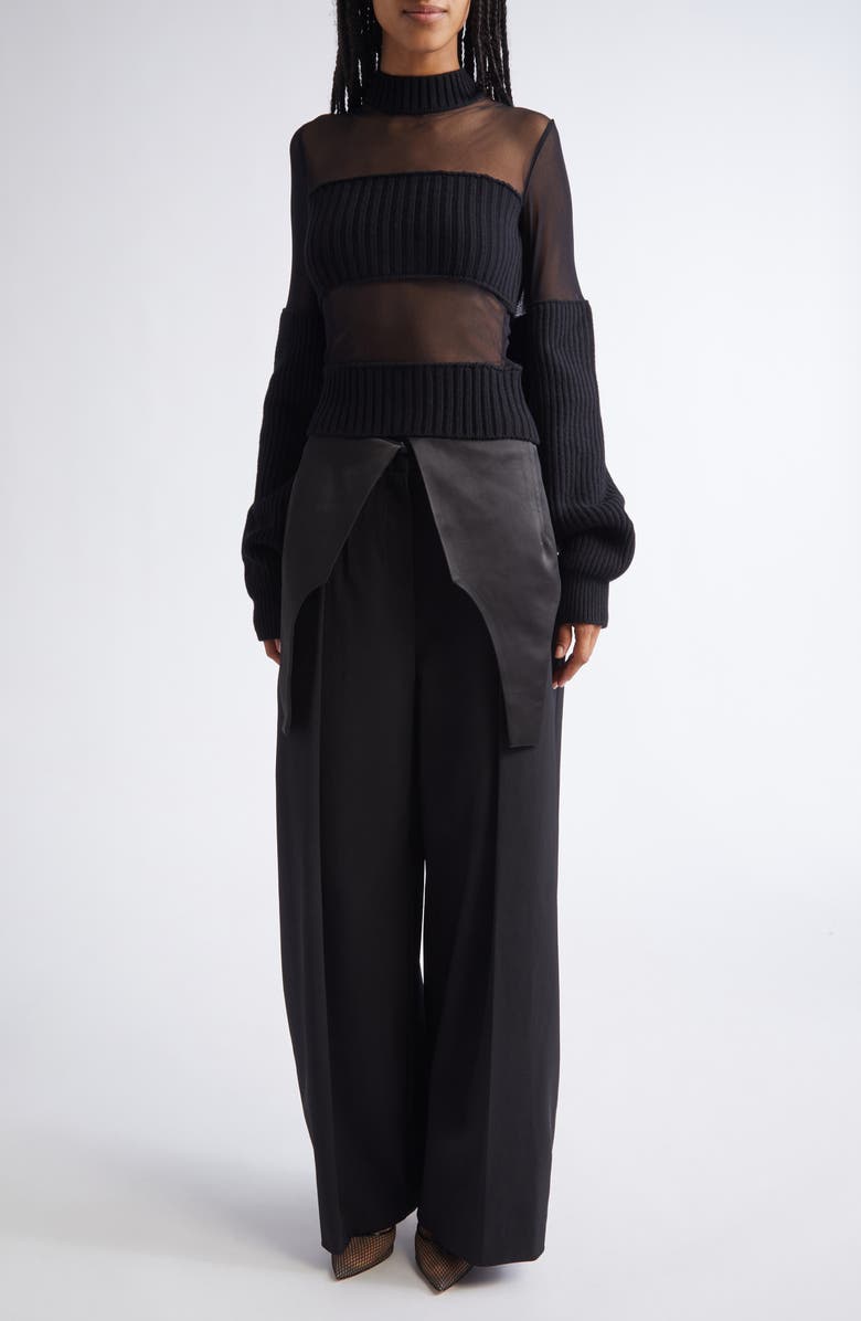 Jean Paul Gaultier Bodysuit Detail Tailored Wide Leg Pants, Alternate, color, Black