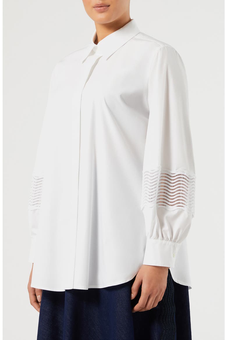 Embroidery Trim Long Sleeve Cotton Poplin Shirt, Main, color, OPTICAL WHITE
