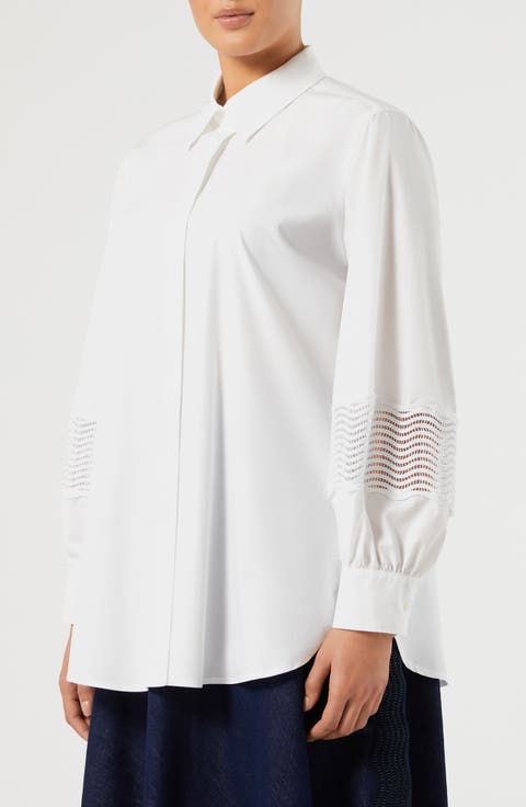 Embroidery Trim Long Sleeve Cotton Poplin Shirt
