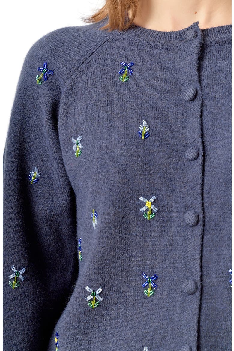 Beaded Floral Cardigan, Alternate, color, NAVY