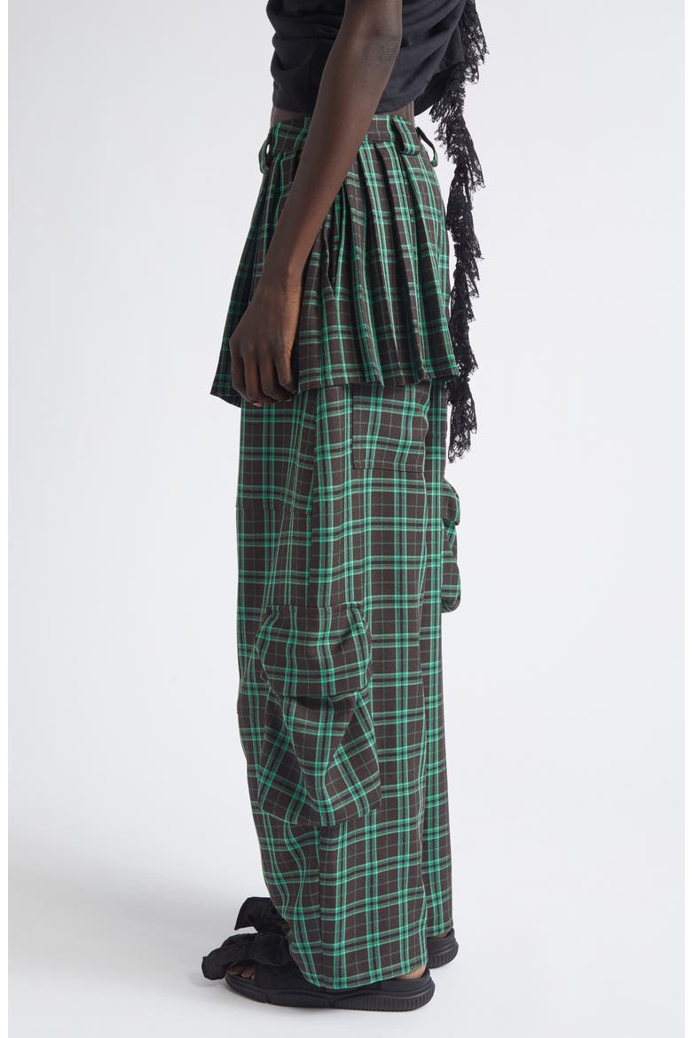 Lawn Plaid Skirt Overlay Cargo Pants, Alternate, color, JADE PLAID