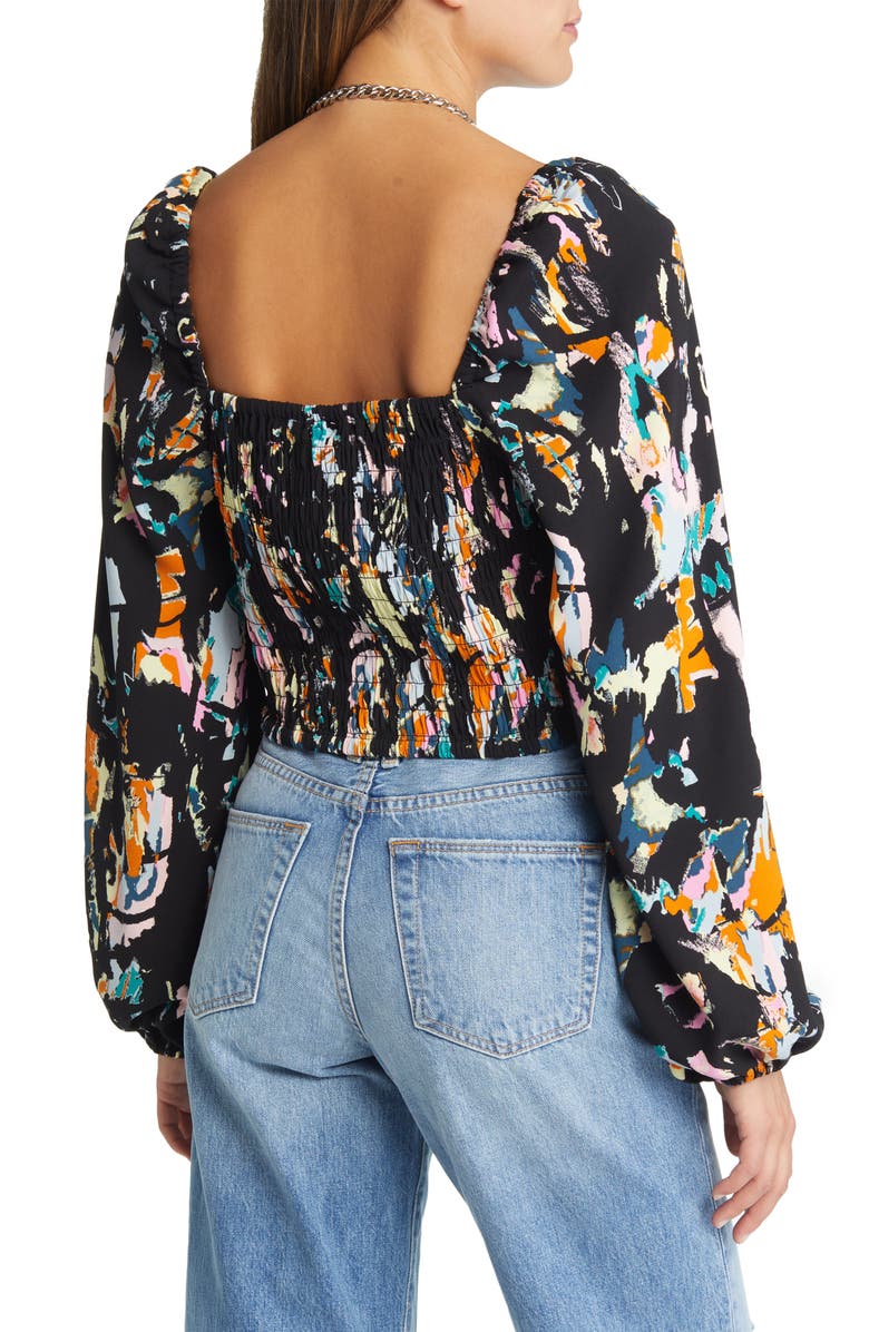 Open Edit Ruched Long Sleeve Keyhole Crop Top, Alternate, color, 