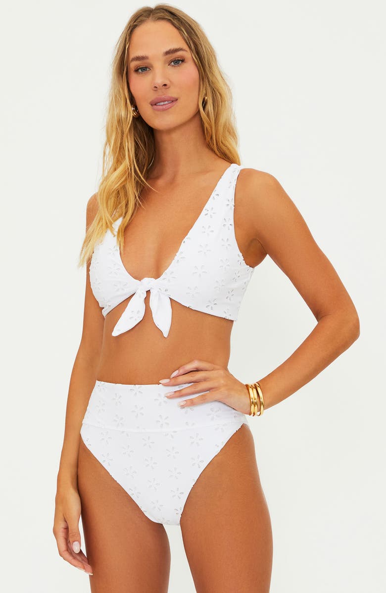 Beach Riot Dallas Tie Front Bikini Top, Alternate, color, White Magnolia Eyelet