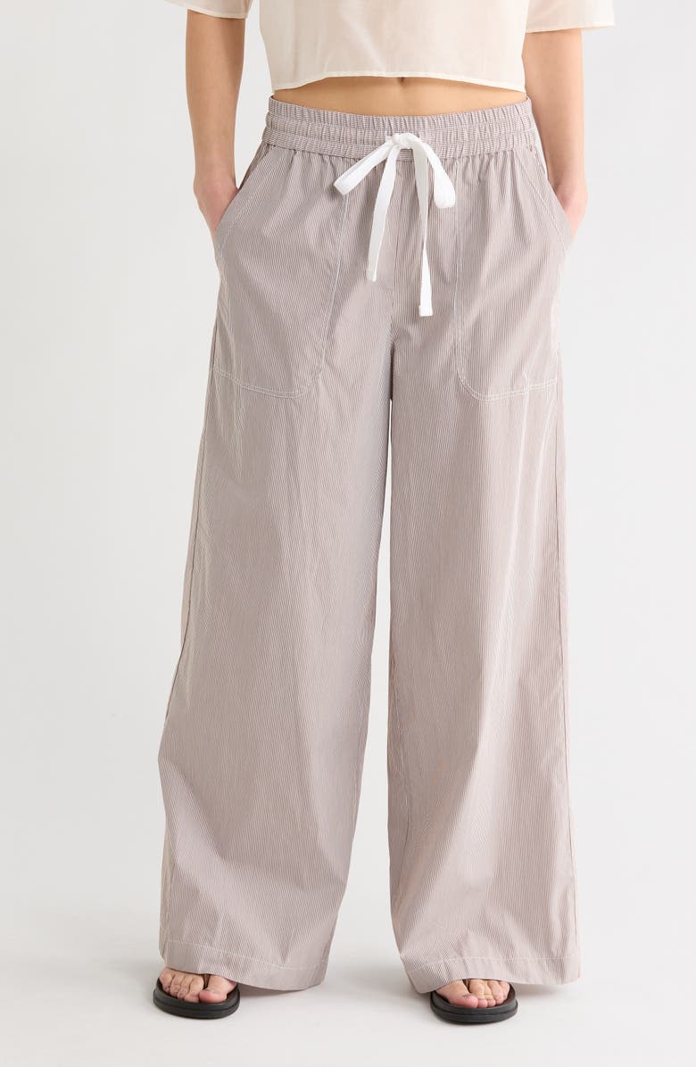 TWP Main St. Cotton Wide Leg Pants, Main, color, White/ Chocolate