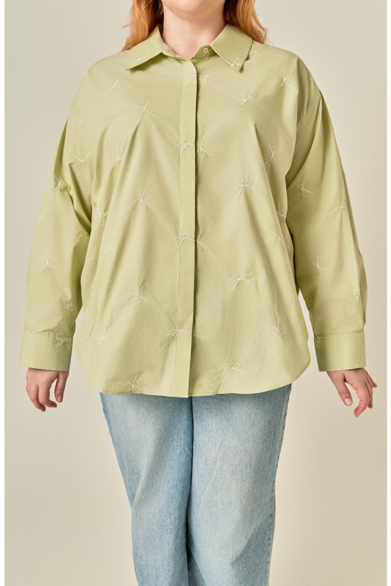 Bow-Embroidered Shirt, Alternate, color, SAGE