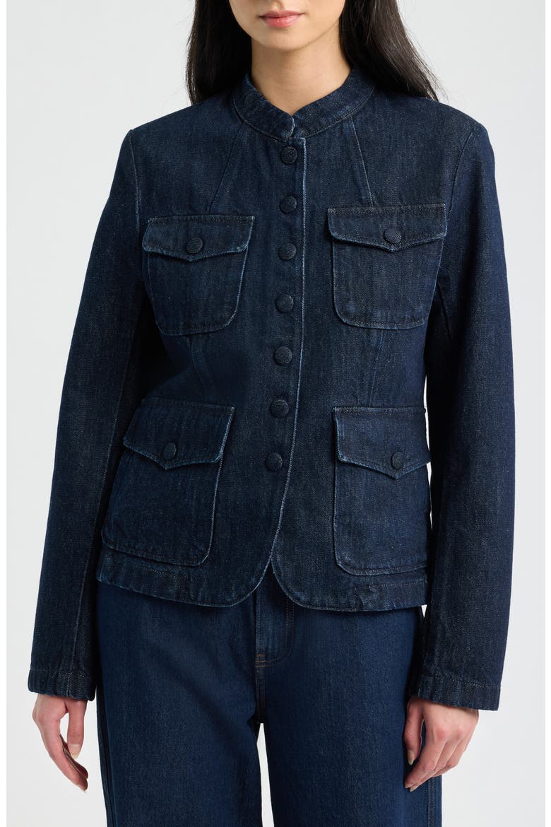 Mercer Cotton Denim Blazer, Alternate, color, DARK RINSE