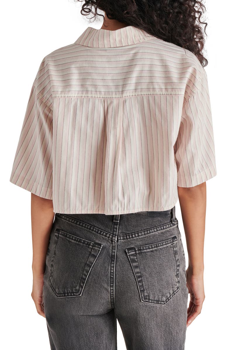 Steve Madden Tristan Stripe Oversize Crop Button-Up Shirt, Alternate, color,