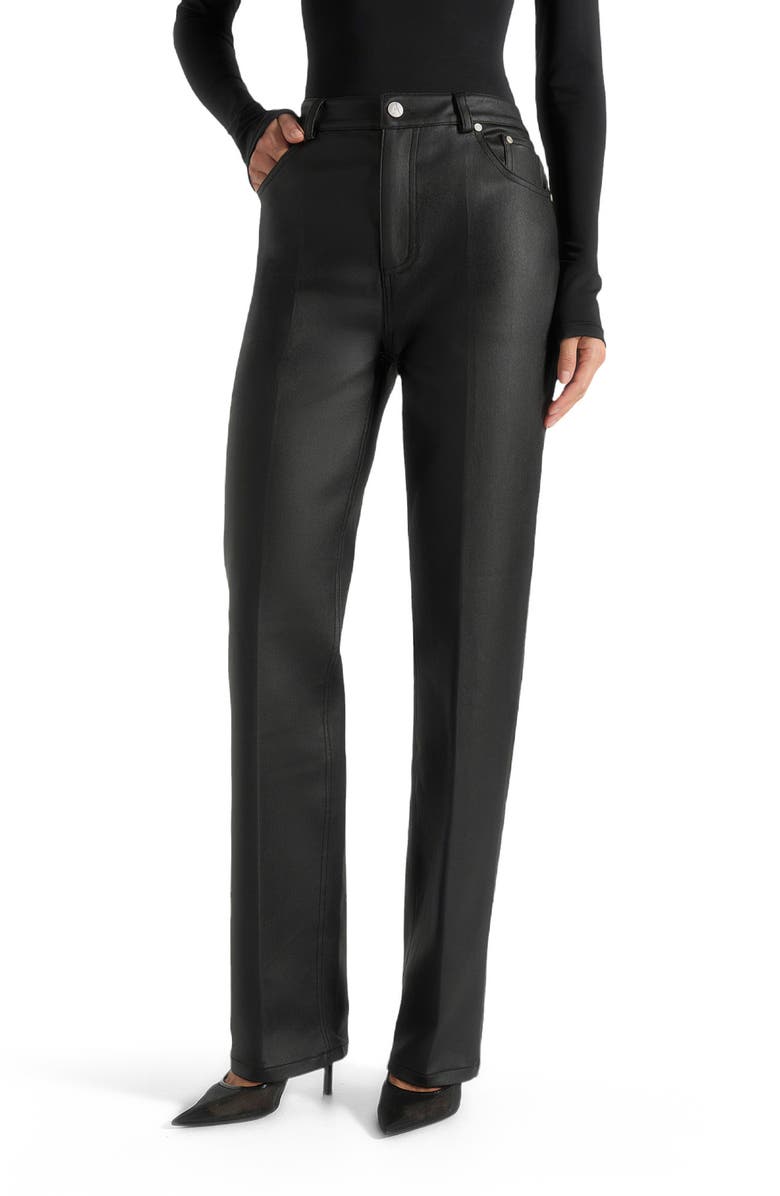 Manière De Voir Jana Wax Effect Denim Boyfriend Jeans, Alternate, color, Black