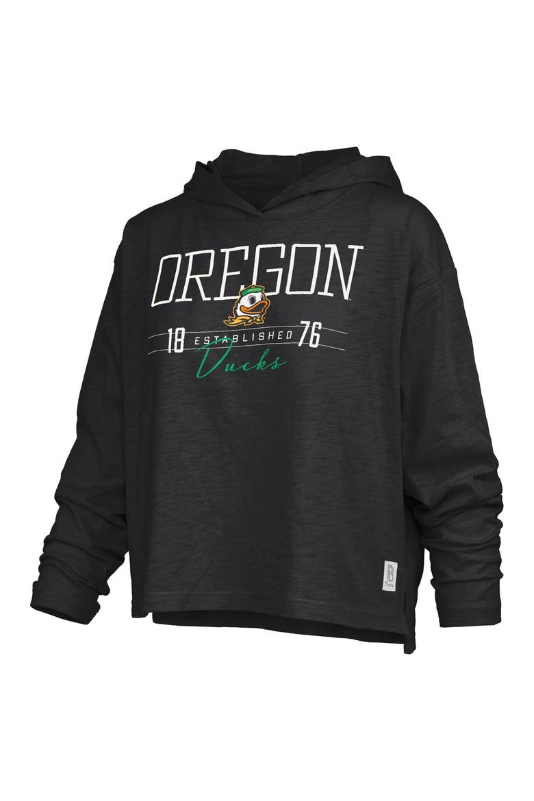 Women's Pressbox  Black Oregon Ducks Castillo Slub Waist Length Long Sleeve Hooded T-Shirt, Alternate, color, Black