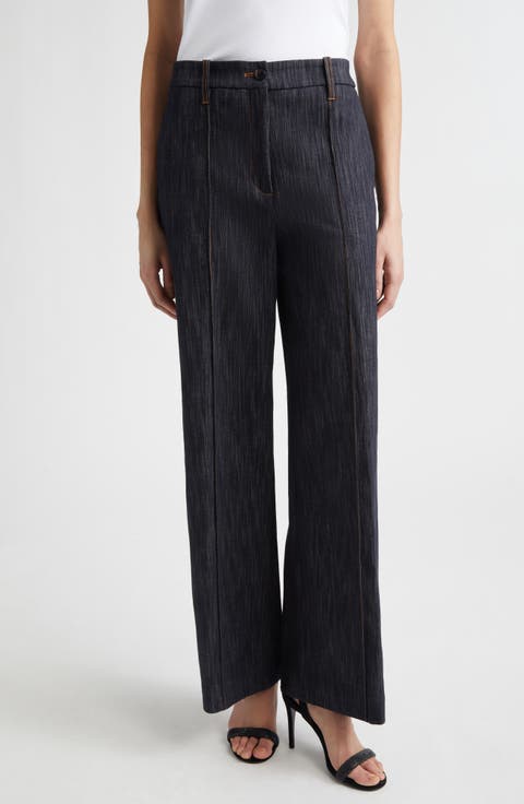 Pintuck Wide Leg Jeans