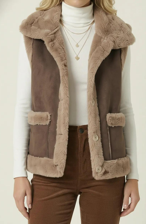 Faux Shearling Trim Vest