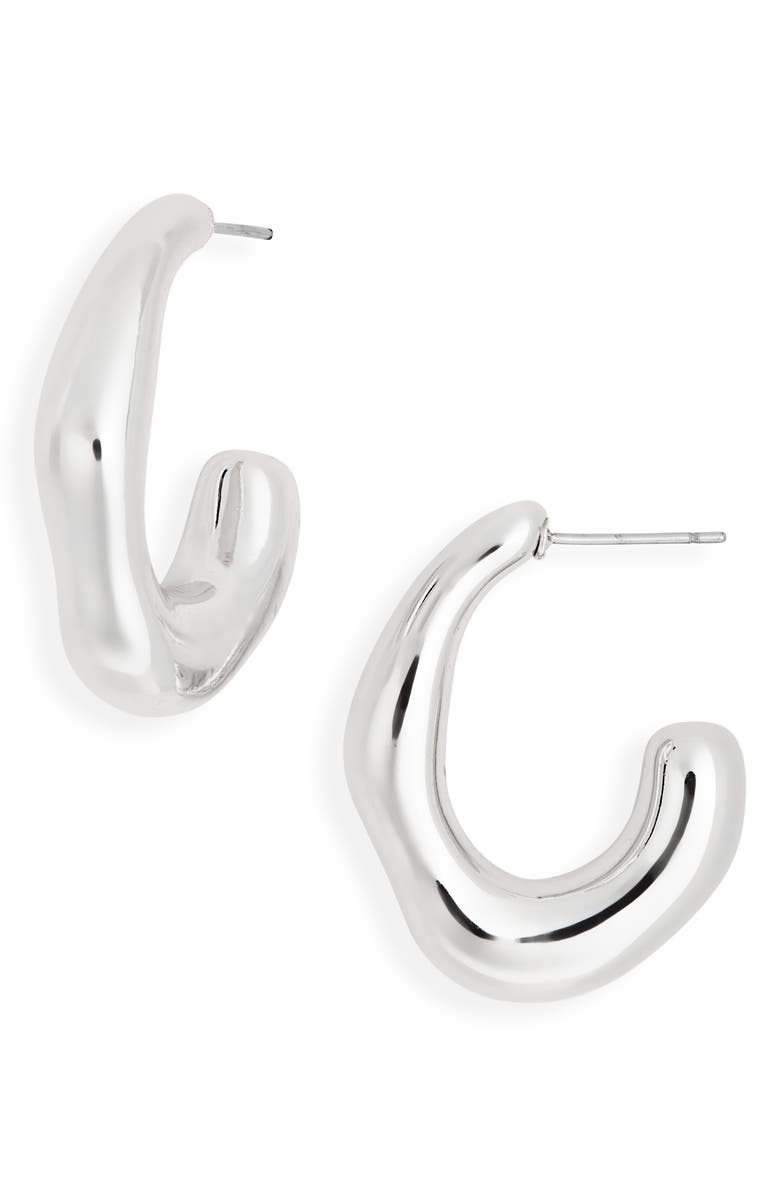 NORDSTROM RACK Molten J Hoop Earrings, Main, color, Silver